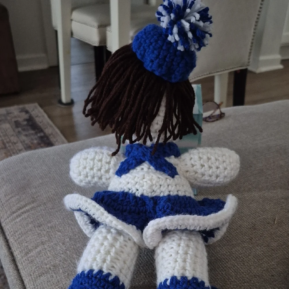 Vintage Handcrafted Crochet Doll in Blue and White